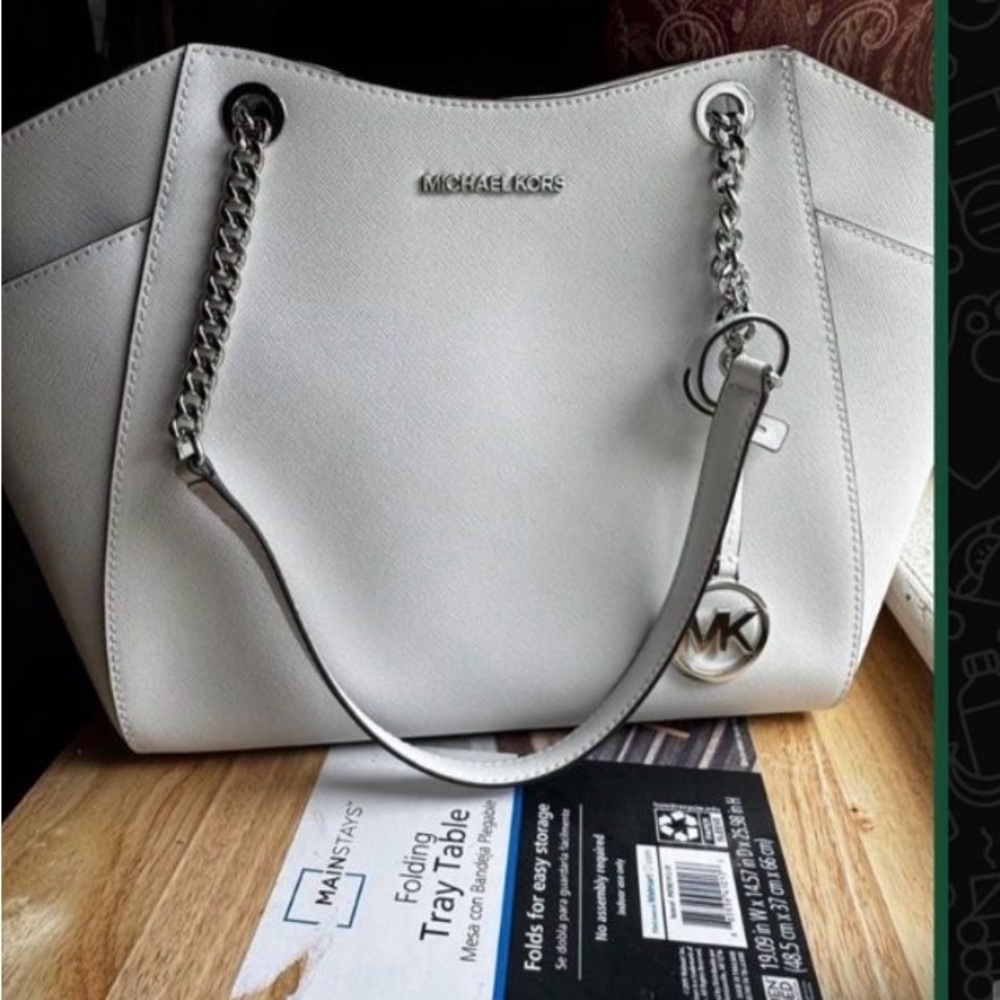 Michael Kors Cream Tote with Silver Accents